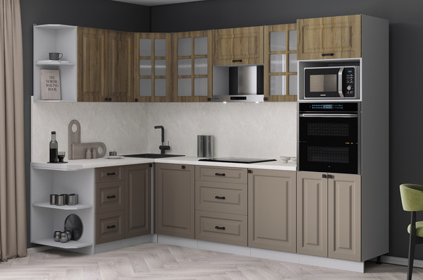 Изображение товара Кухонный гарнитур Интерлиния Мила Деко 1.68x2.8 LV (луна/дуб вотан/опал светлый)