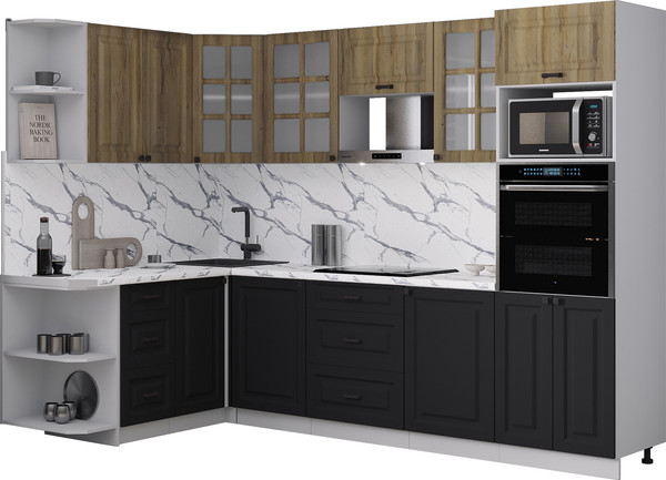 Изображение товара Кухонный гарнитур Интерлиния Мила Деко 1.68x2.8 LV (черный/дуб вотан/белый гранит)
