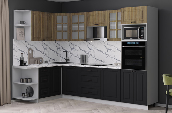 Изображение товара Кухонный гарнитур Интерлиния Мила Деко 1.68x2.8 LV (черный/дуб вотан/белый гранит)