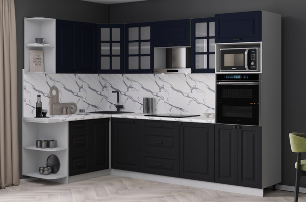 Изображение товара Кухонный гарнитур Интерлиния Мила Деко 1.68x2.8 LV (черный/индиго/белый гранит)