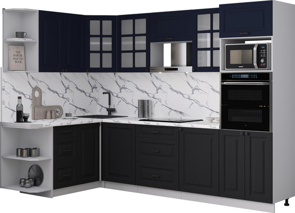 Изображение товара Кухонный гарнитур Интерлиния Мила Деко 1.68x2.8 LV (черный/индиго/белый гранит)