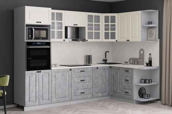 Изображение товара Кухонный гарнитур Интерлиния Мила Деко 1.68x2.8 PR (керамика/белый/опал светлый)