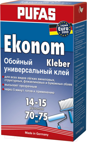 Изображение товара Клей для обоев Pufas Эконом Euro 3000 универсальный (500г)