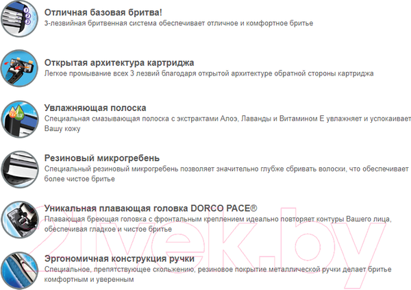 Изображение товара Бритвенный станок Dorco Pace 3 + 2 кассеты