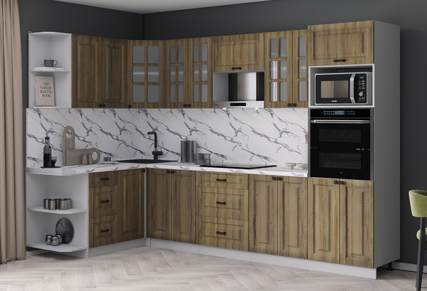 Изображение товара Кухонный гарнитур Интерлиния Мила Деко 1.68x3.0 LV (дуб вотан/дуб вотан/белый гранит)