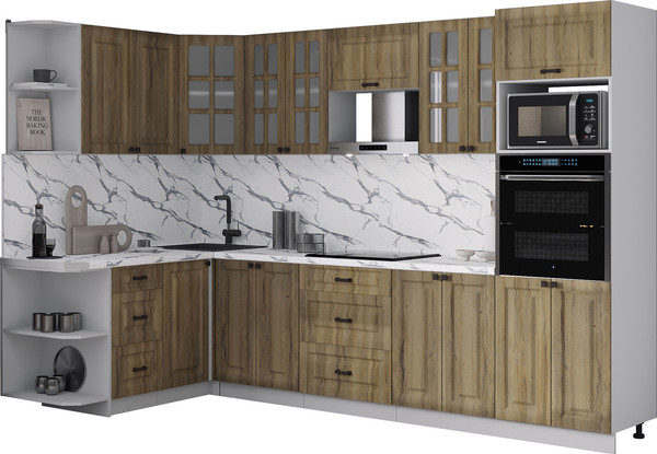 Изображение товара Кухонный гарнитур Интерлиния Мила Деко 1.68x3.0 LV (дуб вотан/дуб вотан/белый гранит)