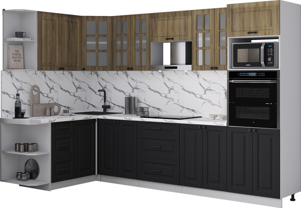 Изображение товара Кухонный гарнитур Интерлиния Мила Деко 1.68x3.0 LV (черный/дуб вотан/белый гранит)