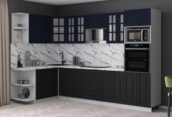 Изображение товара Кухонный гарнитур Интерлиния Мила Деко 1.68x3.0 LV (черный/индиго/белый гранит)