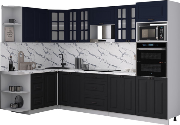 Изображение товара Кухонный гарнитур Интерлиния Мила Деко 1.68x3.0 LV (черный/индиго/белый гранит)