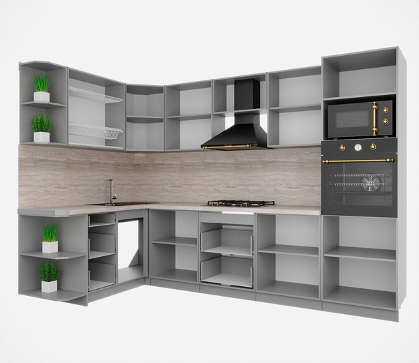 Изображение товара Кухонный гарнитур Интерлиния Мила Деко 1.68x3.0 LV (черный/индиго/белый гранит)