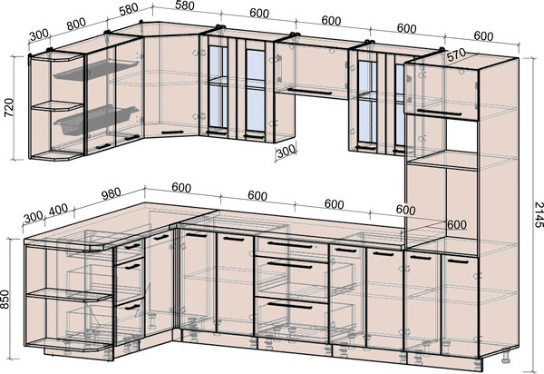 Изображение товара Кухонный гарнитур Интерлиния Мила Деко 1.68x3.0 LV (дуб вотан/луна/опал светлый)