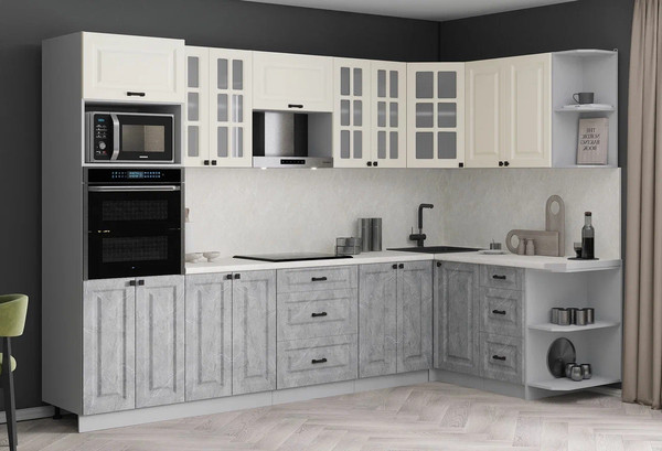 Изображение товара Кухонный гарнитур Интерлиния Мила Деко 1.68x3.0 PR (керамика/белый/опал светлый)