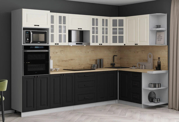 Изображение товара Кухонный гарнитур Интерлиния Мила Деко 1.68x3.0 PR (черный/белый/дуб бунратти)