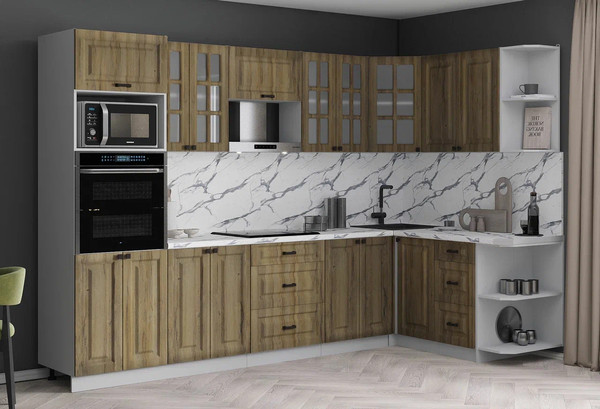 Изображение товара Кухонный гарнитур Интерлиния Мила Деко 1.68x3.0 PR (дуб вотан/дуб вотан/белый гранит)