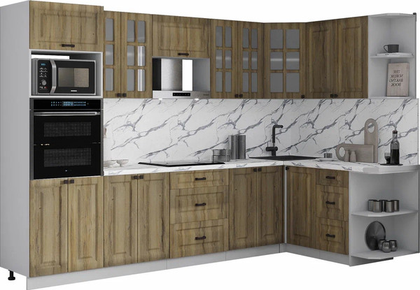 Изображение товара Кухонный гарнитур Интерлиния Мила Деко 1.68x3.0 PR (дуб вотан/дуб вотан/белый гранит)