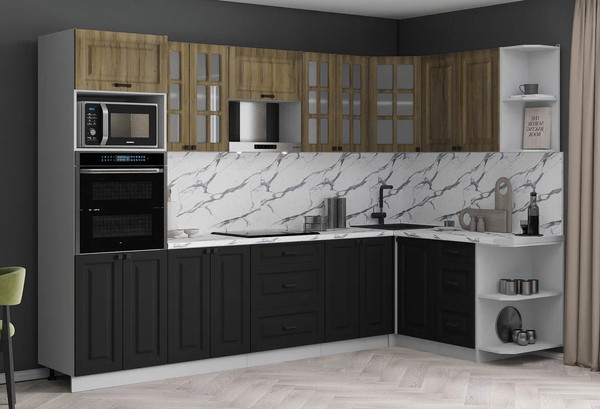 Изображение товара Кухонный гарнитур Интерлиния Мила Деко 1.68x3.0 PR (черный/дуб вотан/белый гранит)