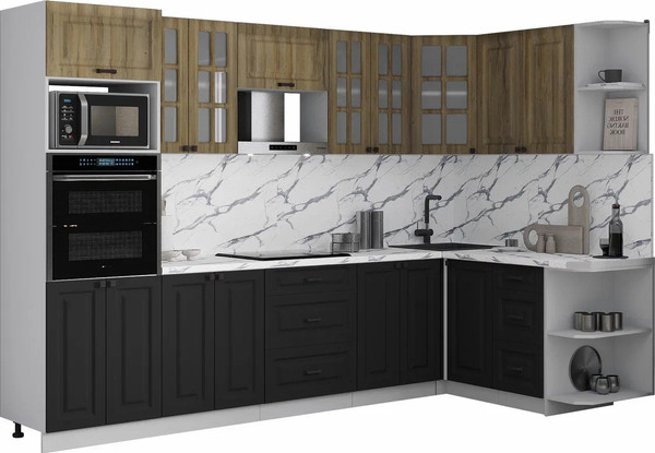 Изображение товара Кухонный гарнитур Интерлиния Мила Деко 1.68x3.0 PR (черный/дуб вотан/белый гранит)