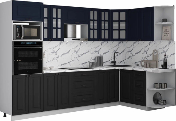 Изображение товара Кухонный гарнитур Интерлиния Мила Деко 1.68x3.0 PR (черный/индиго/белый гранит)