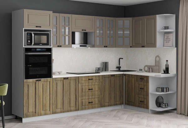 Изображение товара Кухонный гарнитур Интерлиния Мила Деко 1.68x3.0 PR (дуб вотан/луна/опал светлый)