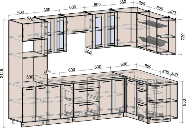 Изображение товара Кухонный гарнитур Интерлиния Мила Деко 1.68x3.0 PR (керамика/океан/опал светлый)