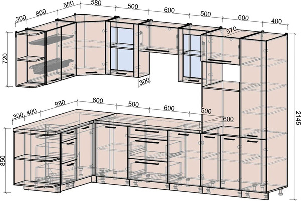 Изображение товара Кухонный гарнитур Интерлиния Мила Деко 1.68x3.2 LV (керамика/белый/опал светлый)