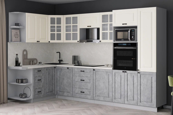 Изображение товара Кухонный гарнитур Интерлиния Мила Деко 1.68x3.2 LV (керамика/белый/опал светлый)