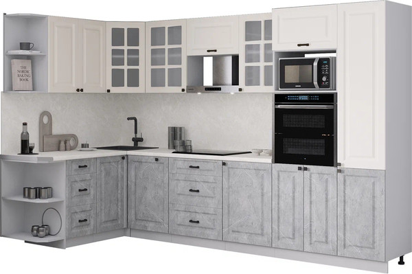 Изображение товара Кухонный гарнитур Интерлиния Мила Деко 1.68x3.2 LV (керамика/белый/опал светлый)