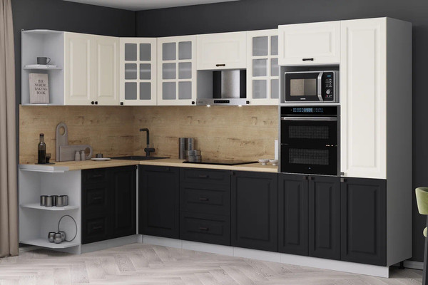 Изображение товара Кухонный гарнитур Интерлиния Мила Деко 1.68x3.2 LV (черный/белый/дуб бунратти)