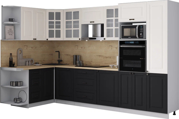 Изображение товара Кухонный гарнитур Интерлиния Мила Деко 1.68x3.2 LV (черный/белый/дуб бунратти)