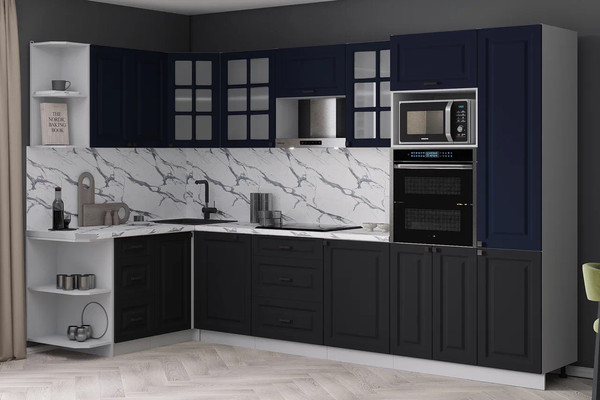 Изображение товара Кухонный гарнитур Интерлиния Мила Деко 1.68x3.2 LV (черный/индиго/белый гранит)