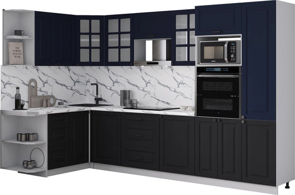 Изображение товара Кухонный гарнитур Интерлиния Мила Деко 1.68x3.2 LV (черный/индиго/белый гранит)