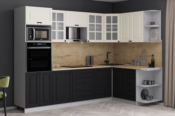 Изображение товара Кухонный гарнитур Интерлиния Мила Деко 1.68x2.8 PR (черный/белый/дуб бунратти)