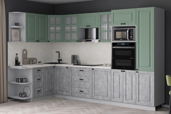 Изображение товара Кухонный гарнитур Интерлиния Мила Деко 1.68x3.2 LV (керамика/мята/опал светлый)