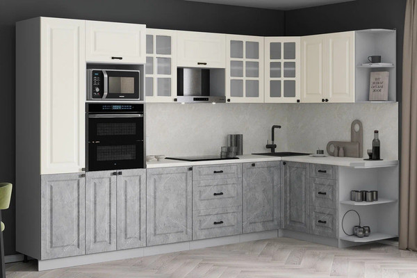 Изображение товара Кухонный гарнитур Интерлиния Мила Деко 1.68x3.2 PR (керамика/белый/опал светлый)