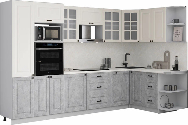 Изображение товара Кухонный гарнитур Интерлиния Мила Деко 1.68x3.2 PR (керамика/белый/опал светлый)