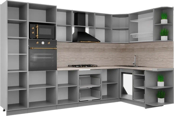 Изображение товара Кухонный гарнитур Интерлиния Мила Деко 1.68x3.2 PR (керамика/белый/опал светлый)