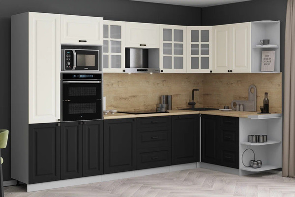 Изображение товара Кухонный гарнитур Интерлиния Мила Деко 1.68x3.2 PR (черный/белый/дуб бунратти)