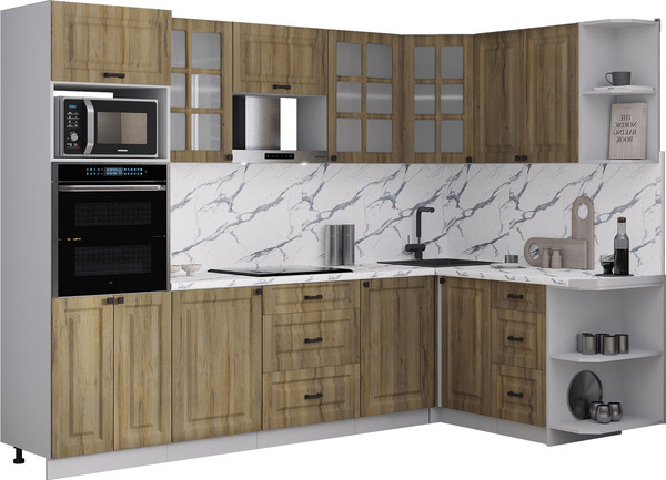 Изображение товара Кухонный гарнитур Интерлиния Мила Деко 1.68x2.8 PR (дуб вотан/дуб вотан/белый гранит)