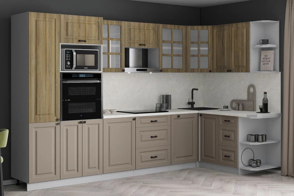 Изображение товара Кухонный гарнитур Интерлиния Мила Деко 1.68x3.2 PR (луна/дуб вотан/опал светлый)