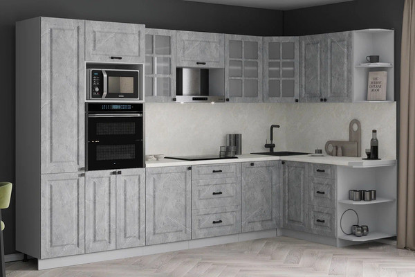 Изображение товара Кухонный гарнитур Интерлиния Мила Деко 1.68x3.2 PR (керамика/керамика/опал светлый)