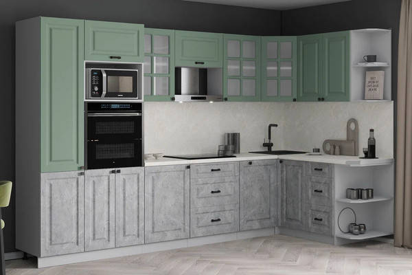 Изображение товара Кухонный гарнитур Интерлиния Мила Деко 1.68x3.2 PR (керамика/мята/опал светлый)