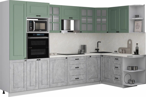 Изображение товара Кухонный гарнитур Интерлиния Мила Деко 1.68x3.2 PR (керамика/мята/опал светлый)