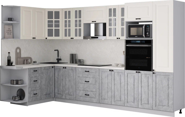 Изображение товара Кухонный гарнитур Интерлиния Мила Деко 1.68x3.4 LV (керамика/белый/опал светлый)