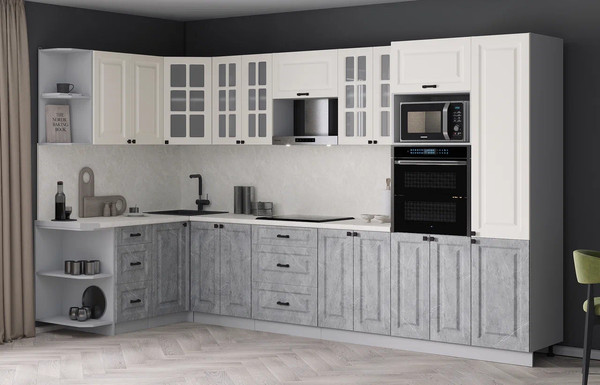 Изображение товара Кухонный гарнитур Интерлиния Мила Деко 1.68x3.4 LV (керамика/белый/опал светлый)