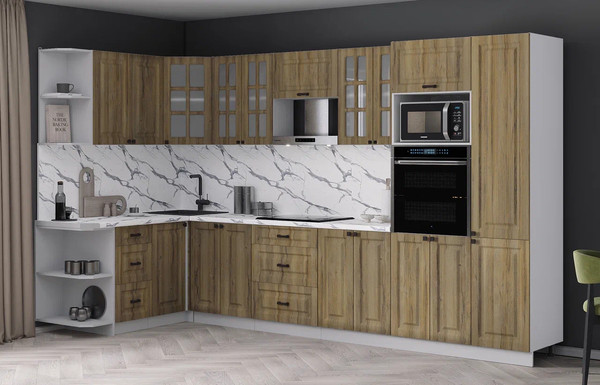 Изображение товара Кухонный гарнитур Интерлиния Мила Деко 1.68x3.4 LV (дуб вотан/дуб вотан/белый гранит)