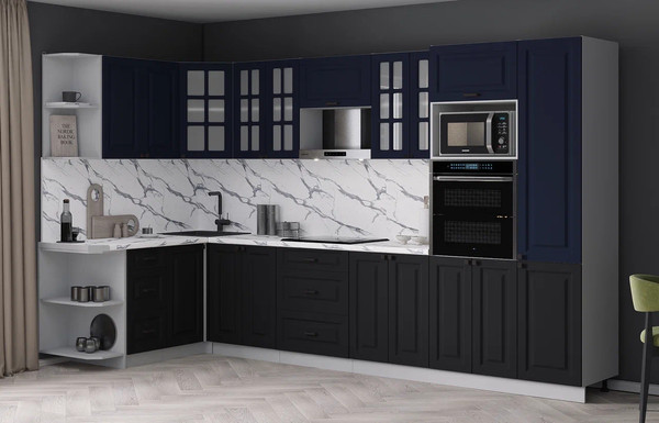 Изображение товара Кухонный гарнитур Интерлиния Мила Деко 1.68x3.4 LV (черный/индиго/белый гранит)