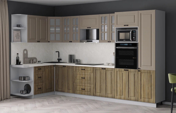 Изображение товара Кухонный гарнитур Интерлиния Мила Деко 1.68x3.4 LV (дуб вотан/луна/опал светлый)