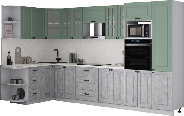 Изображение товара Кухонный гарнитур Интерлиния Мила Деко 1.68x3.4 LV (керамика/мята/опал светлый)