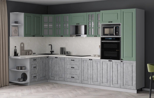 Изображение товара Кухонный гарнитур Интерлиния Мила Деко 1.68x3.4 LV (керамика/мята/опал светлый)