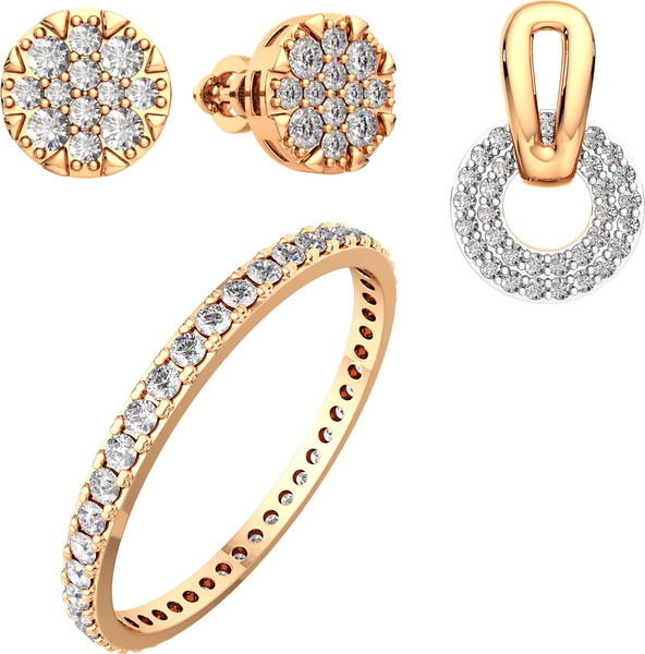 Изображение товара Комплект ювелирных украшений из розового золота ZORKA Серьги 310644.14K.R, подвеска 440369.14K.R, кольцо 280010.9K.R (р.18)